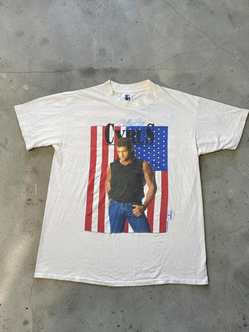 Vintage Billy Ray Cirus T-Shirt L Regular Cream Cotton 1993 Concert Tour Country